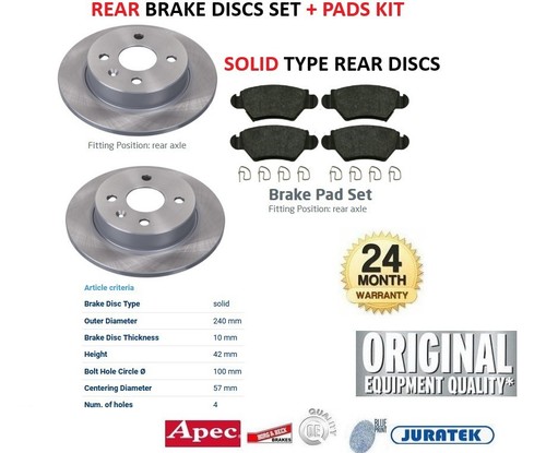 Rear brake discs and pads - and, set